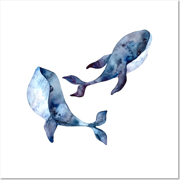 beautiful blue whales swimming in the ocean Wall Art by A&A